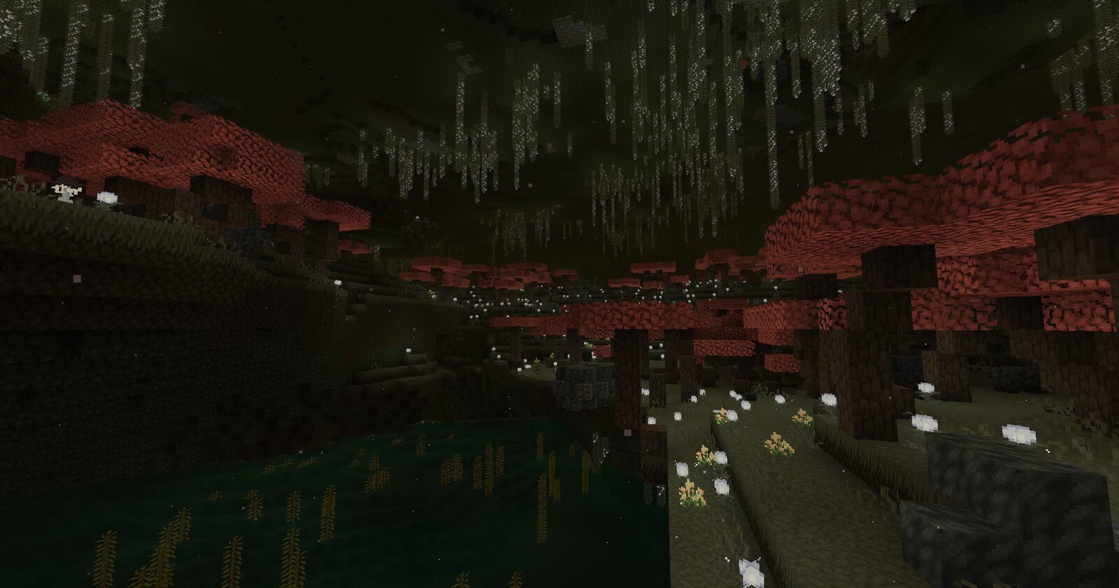 The Undergarden, a colorful modded cave biome beneath the Minecraft world